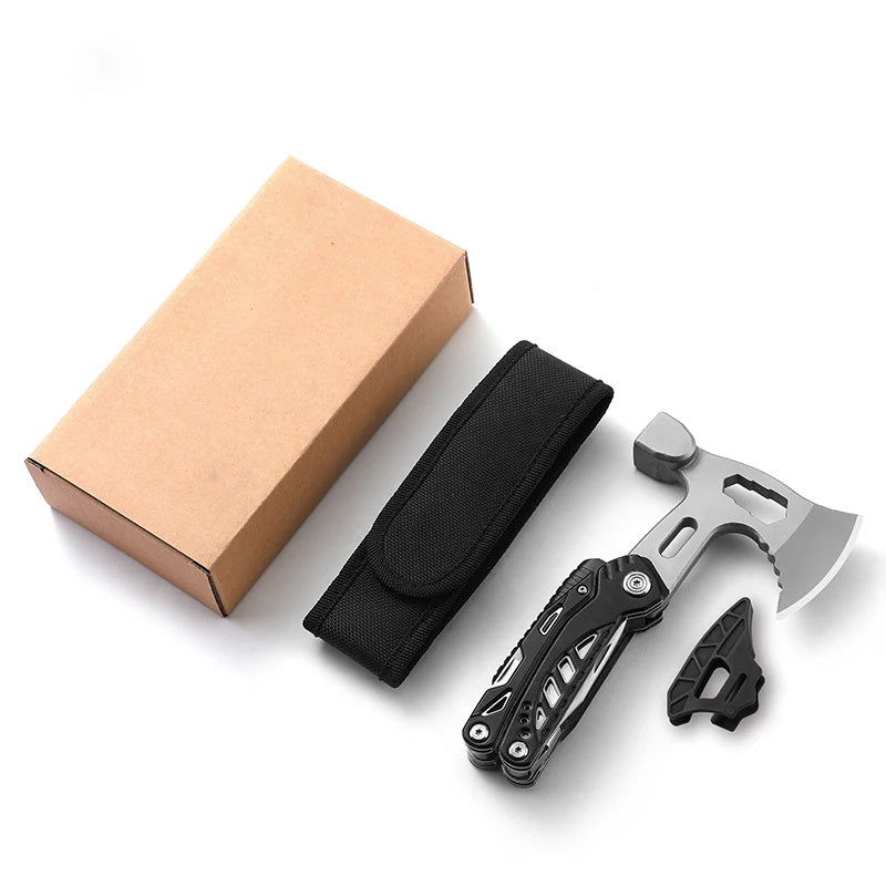 Survival Axe Multifunction Fold Pliers Axe 15-in-1 MultiTool Camping Ax Hammer Outdoor Escape Tool Portable EDC Pocket Knives