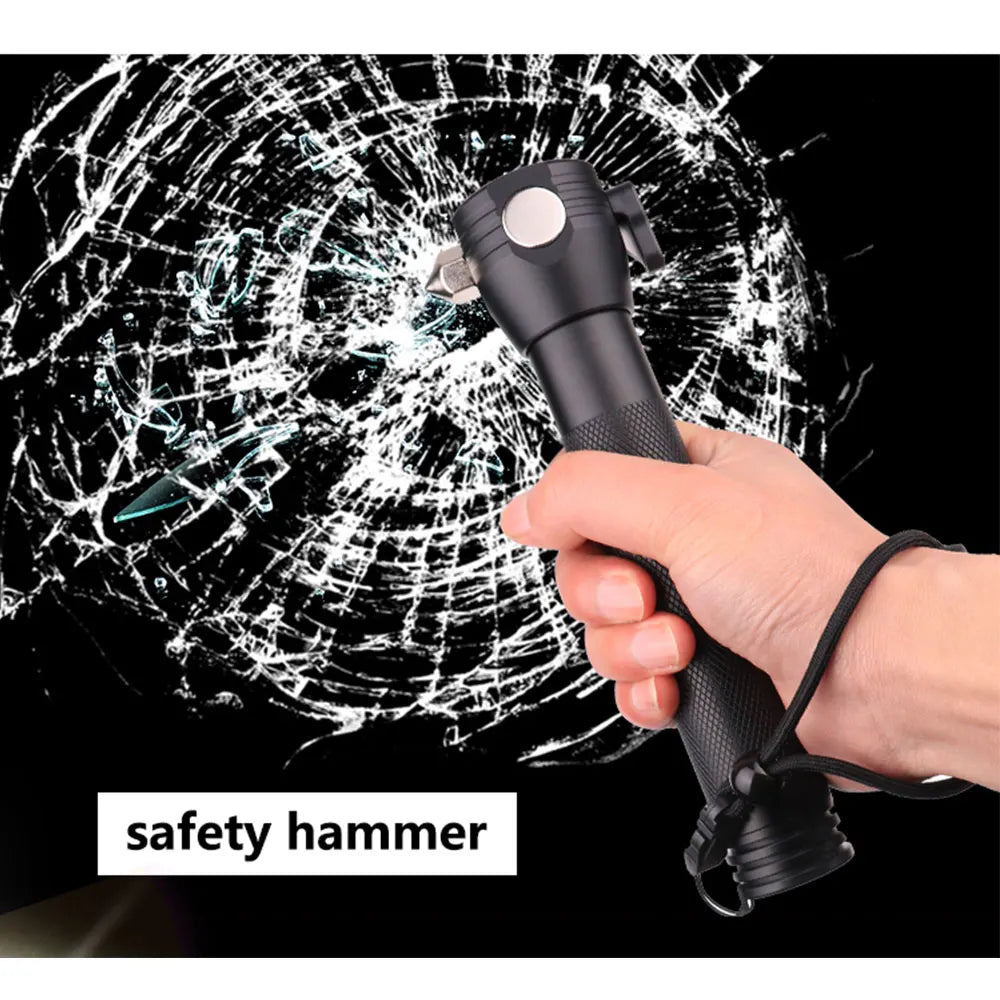 New 3W Solar Power LED Flashlight Hammer Glass Breaker Torch Light Magnet Survival Tool for Camping Outdoor Car Home Emergency