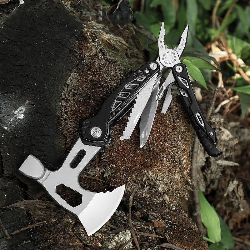 Survival Axe Multifunction Fold Pliers Axe 15-in-1 MultiTool Camping Ax Hammer Outdoor Escape Tool Portable EDC Pocket Knives