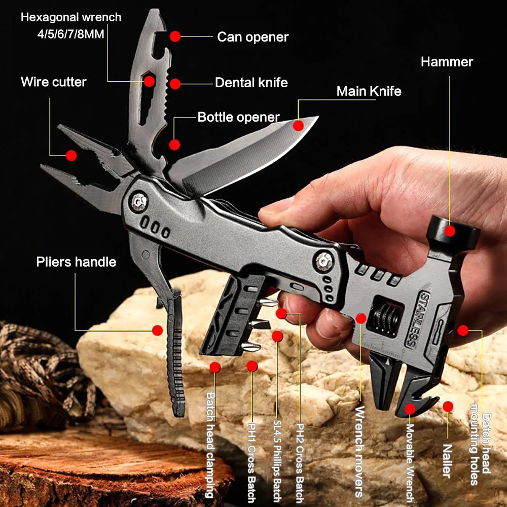 Survival Folding Pliers Multi Functional Knife Universal  Wrench Hammer Multitool Pocketknife Tools Bucket Camping Supplies