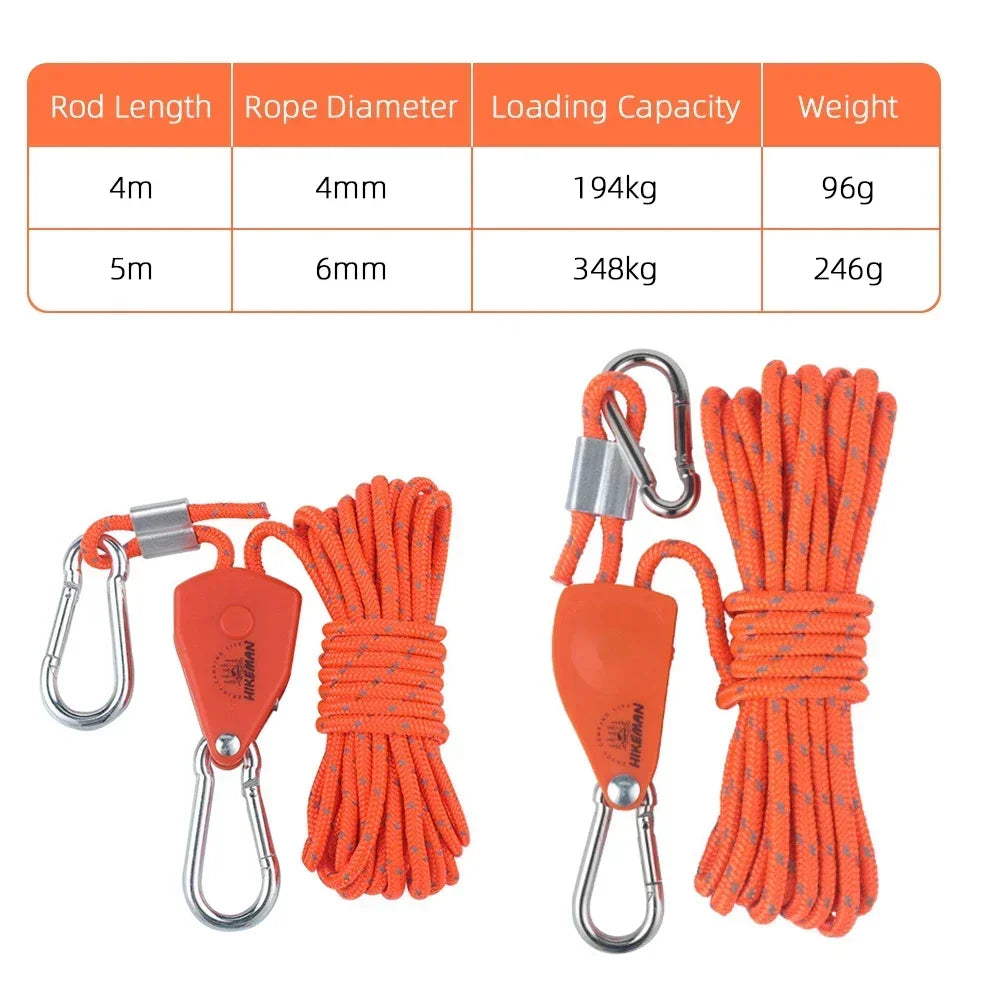 Pulley Ratchets Kayak and Canoe Boat Bow Stern Rope Lock Tie Down Strap 1/8 Inch Heavy Duty Adjustable Rope Hanger Camping Gear