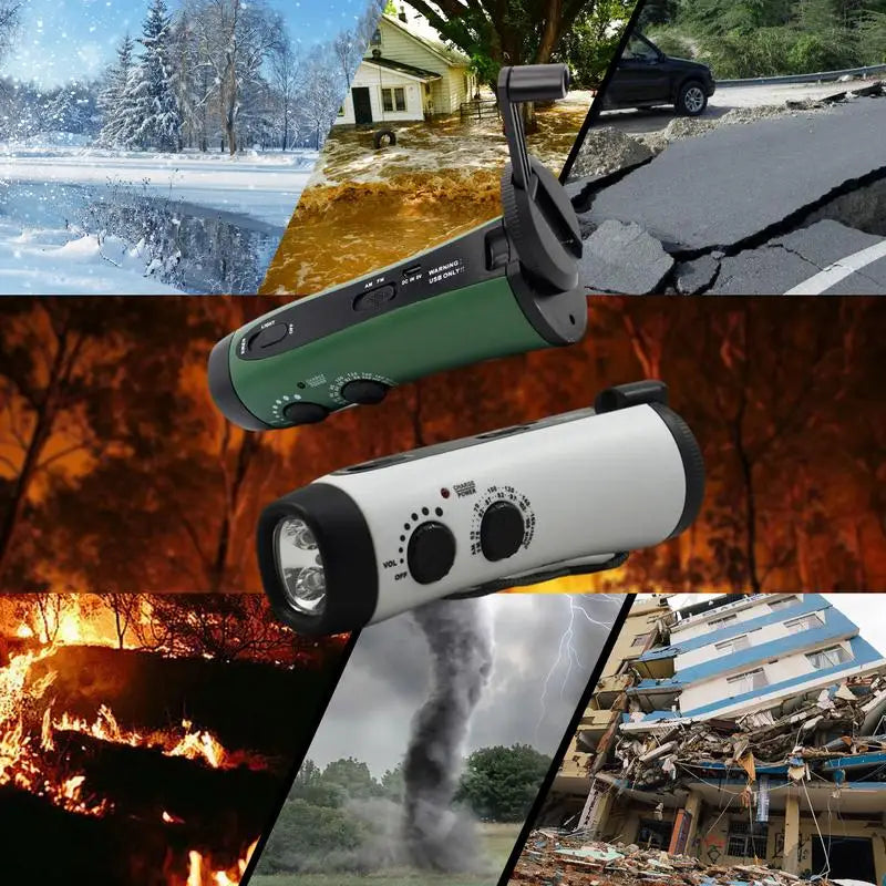 Hand Crank Charger Solar Power Hand Crank Light Battery Operated AM/FM Weather Radio Phone Charger Night Fishing Survival Gear